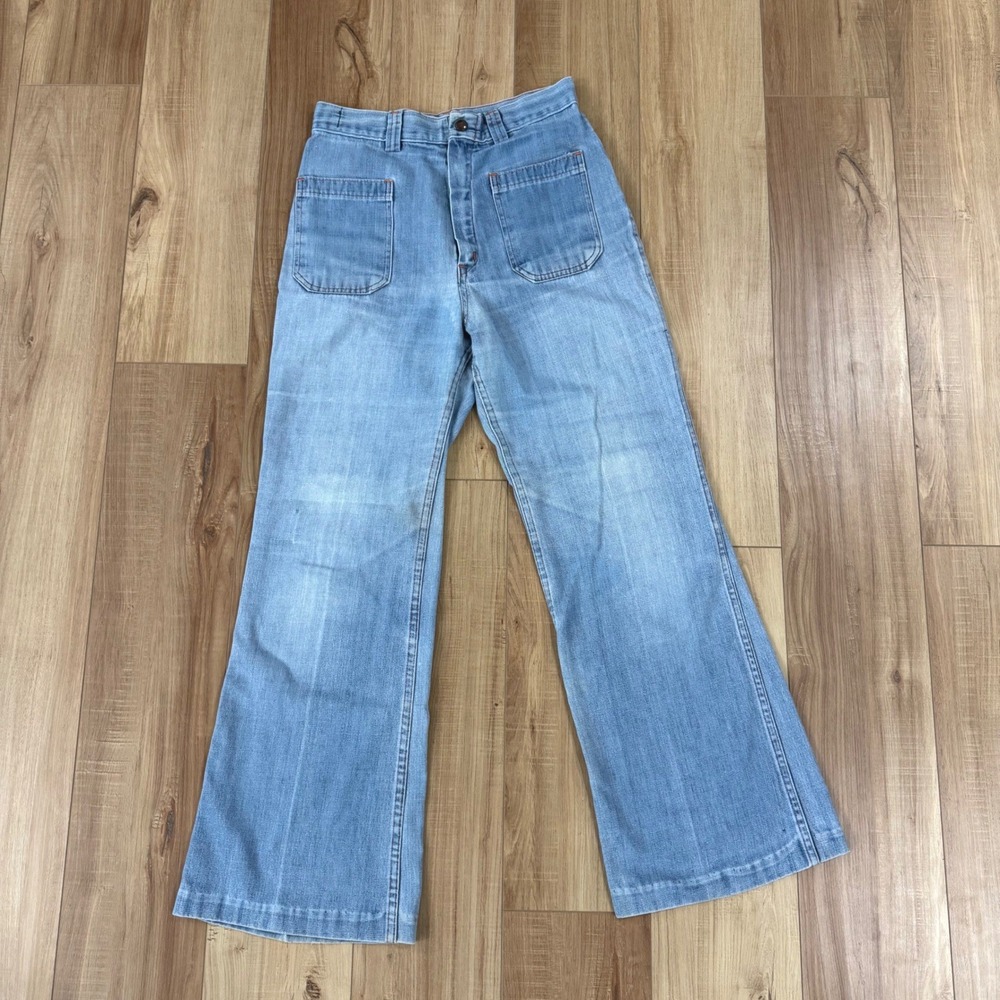 Vtg Lady Seafarer Flare Bell Bottom Dungarees High Waisted Sailor Jeans 11 READ